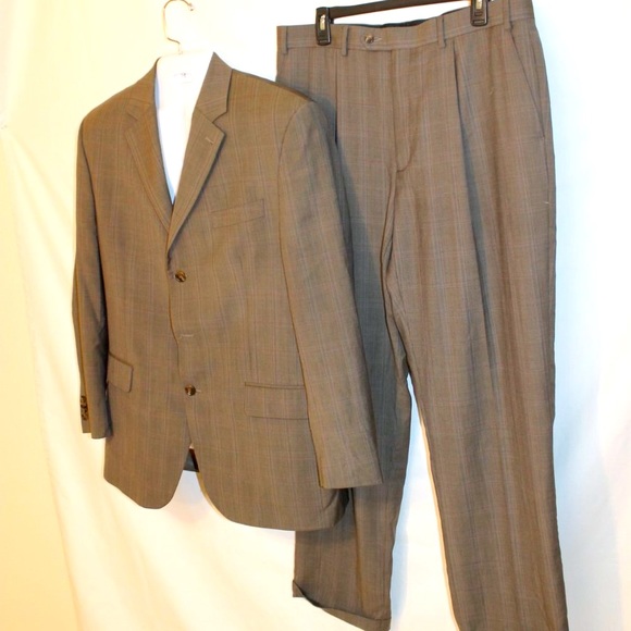 MEN BROWN PLAID MICHAEL KORS BLAZER PANTS SUIT SIZE 42R 100% WOOL ROLLED CUFFS - Picture 13 of 13